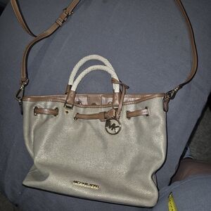 Michael Kors Beige and Brown Shoulder Tote with Rope Handles